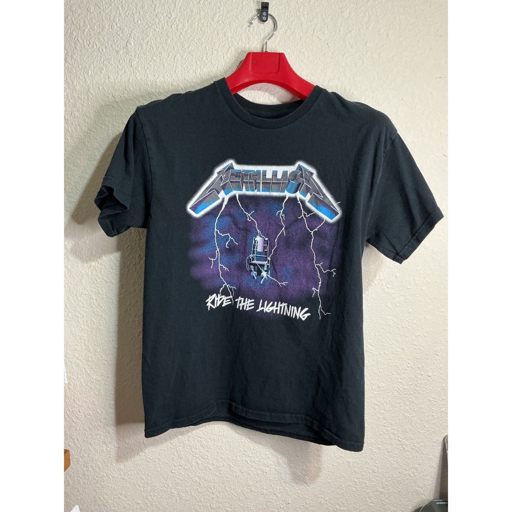 Metallica Ride the Lightning Graphic T-Shirt Black Large Heavy Metal Band Tee